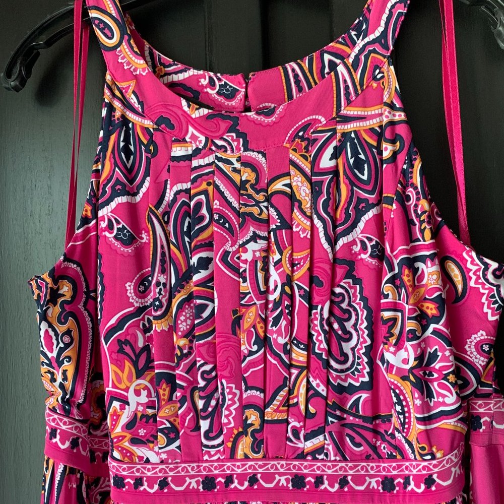 INC International Concepts Pink Paisley Maxi Dress with Navy & Orange Accents